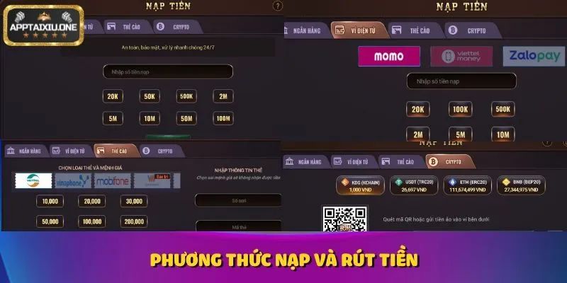 Phương thức nạp và rút tiền